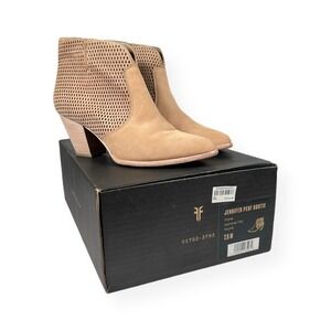 Frye Leather Ankle Booties Women 7.5 M Western Jennifer Perforated Tan Taupe